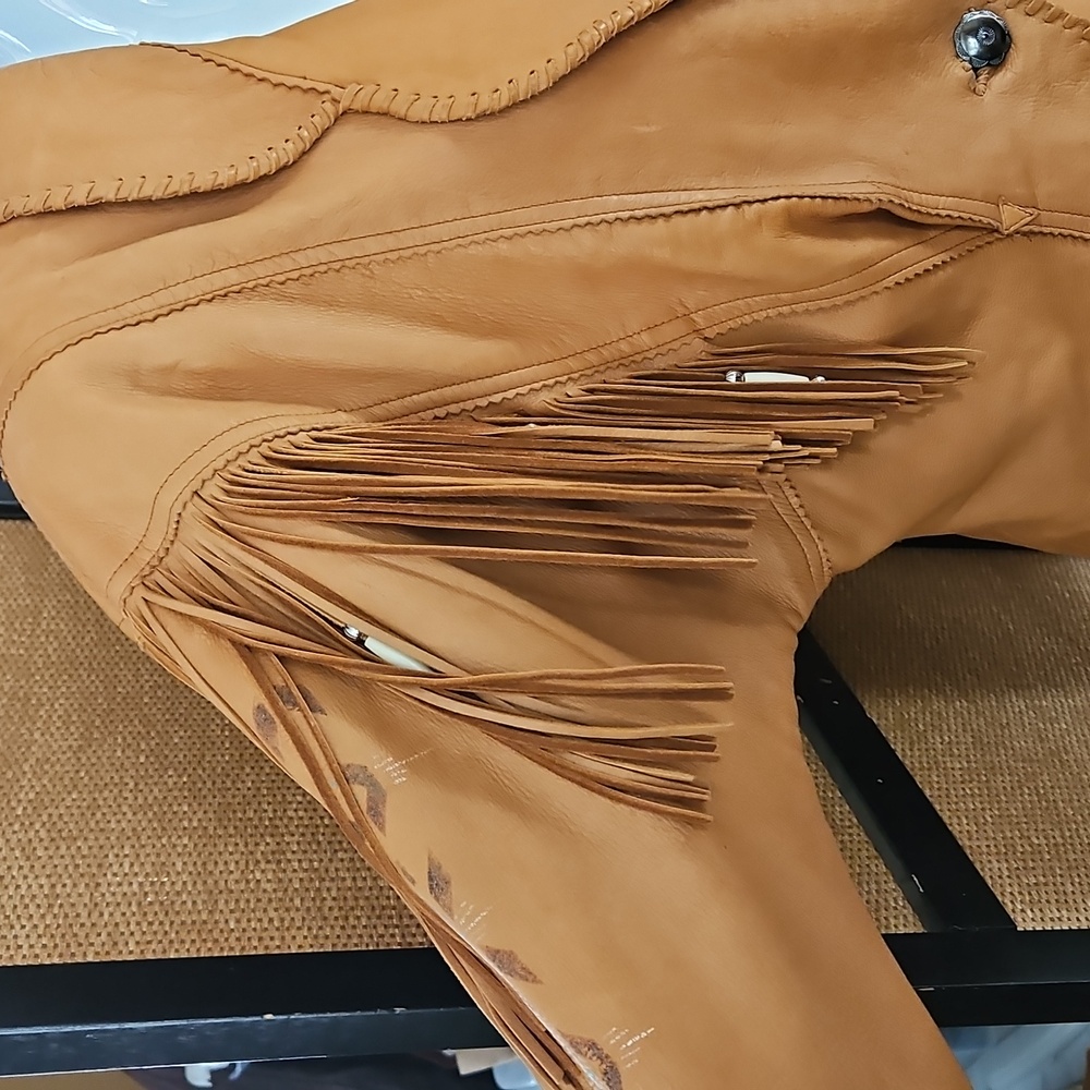 Patricia Wolf Tan Leather Fringe Jacket - Picture 2 of 12
